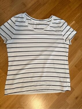 Quince White Tee with Black Stripes NWOT